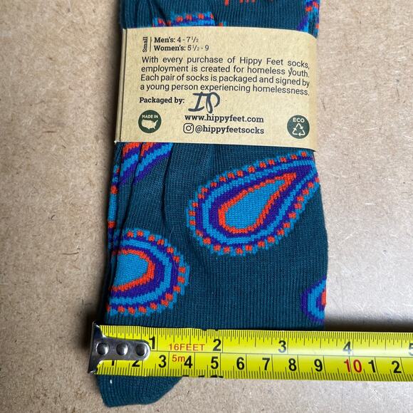 NWT Hippy Feet Paisley Blue Print Unisex Socks Men 4-7.5 Women 5.5-9 - Picture 3 of 5